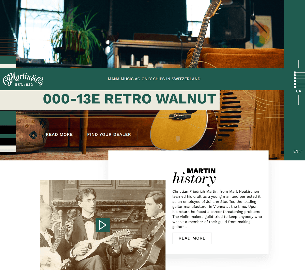Martin Guitar Switzerland premium website with elegant product presentation